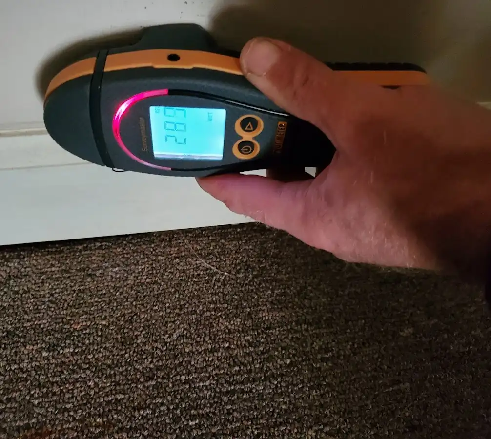 Moisture detection at baseboard during Sewage Cleanup & Sanitation in Manchester
